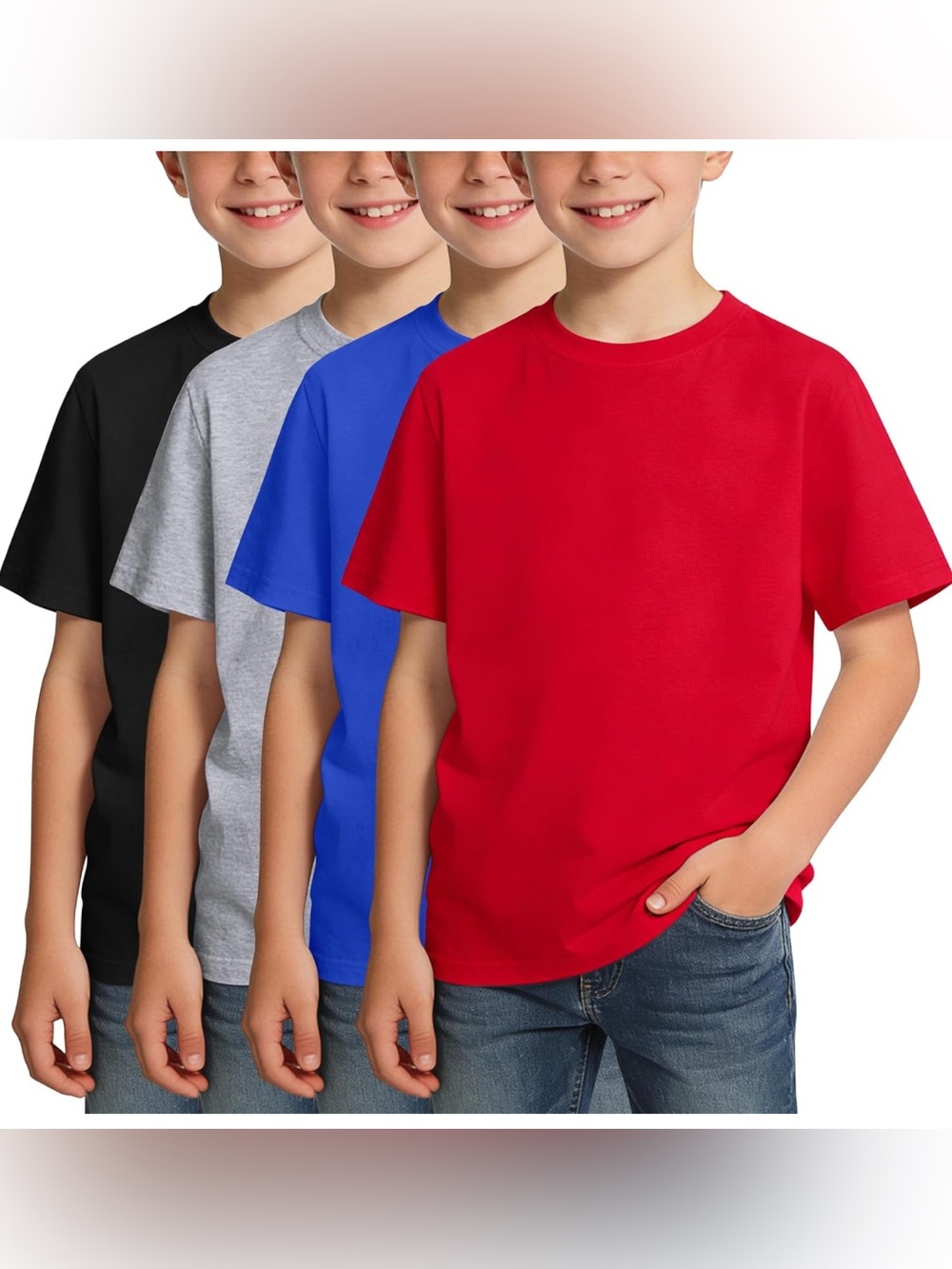 Brand New Boys 4-Pack Short Sleeve Crew Neck T-Shirt, 4 Colors, Size 7-8, NWT